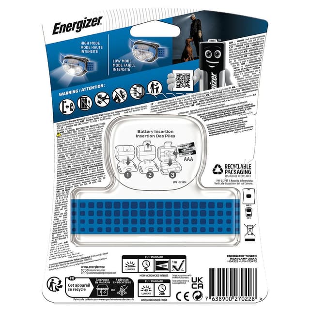 7638900270228 - Energizer - Lampe frontale LED +3 pile AAA / LR03