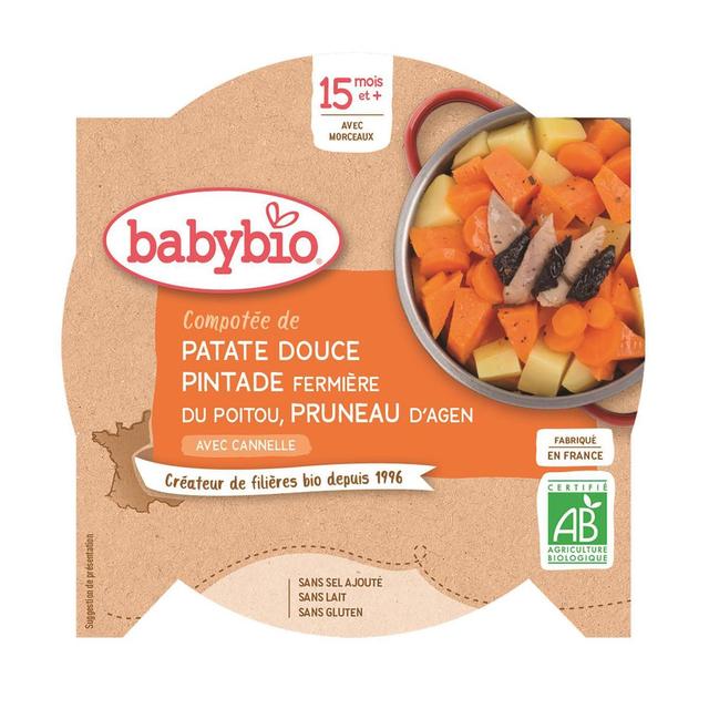 3288131530628 - Babybio - Compotée de Patate douce, Pintade fermière du Poitou, Pruneaux Bio, Dès 15 mois
