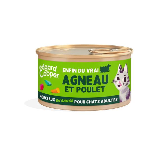 5407009640728 - Edgard Cooper - Boîte Morceaux en sauce Agneau et Poulet sans céréales pour Chat Adulte