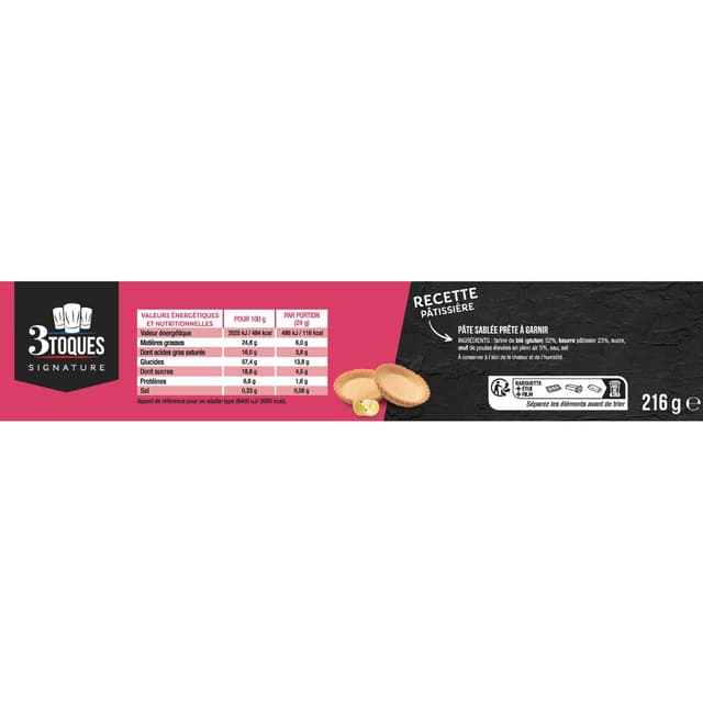 3162150030928 - Les 3 Toques - 9 Tartelettes Sablées au Beurre à garnir
