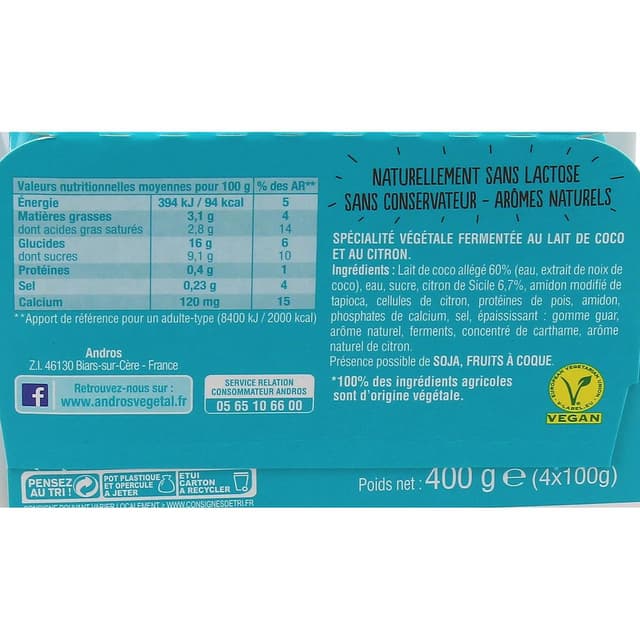 3608580890928 - Andros Gourmand et Végétal - Brassé Végétal Coco Citron