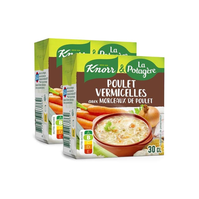 8712566463862 - Knorr & La Potagère - Soupe Poule Vermicelles aux petits légumes et morceaux de volaille Soupe liquide en brique individuelle