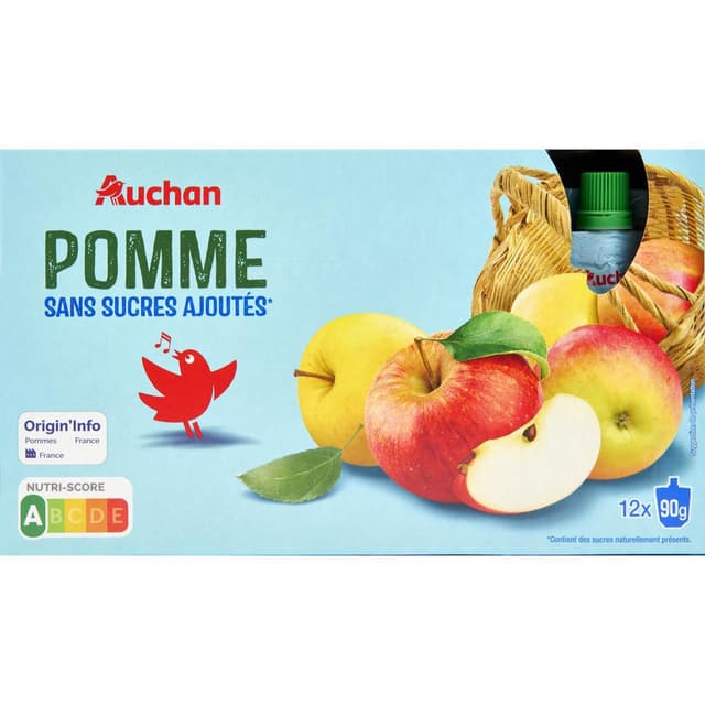 3596710557028 - Auchan - Compote Gourde Pomme Sans Sucres Ajoutés