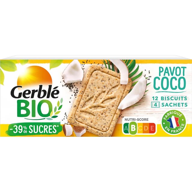 3175681257528 - Gerblé Bio - 12 Biscuits Sablé Coco Pavot Bio -39% de sucres en moins