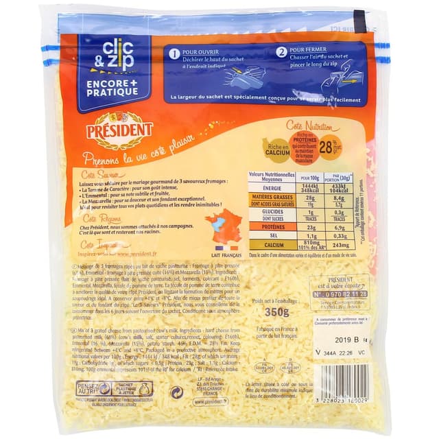 3228023180029 - Président - Fromage Rapé 3 saveurs 