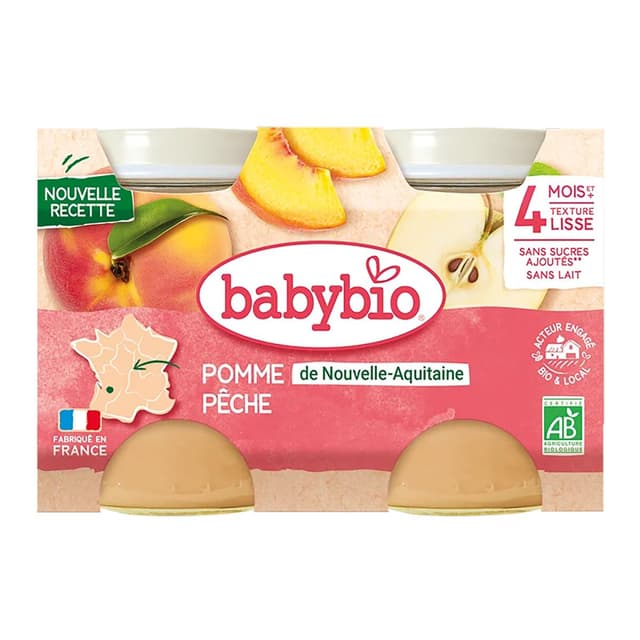3288131510729 - Babybio - Pêche Pomme d'Aquitaine bio Pot Bébé dès 4 mois
