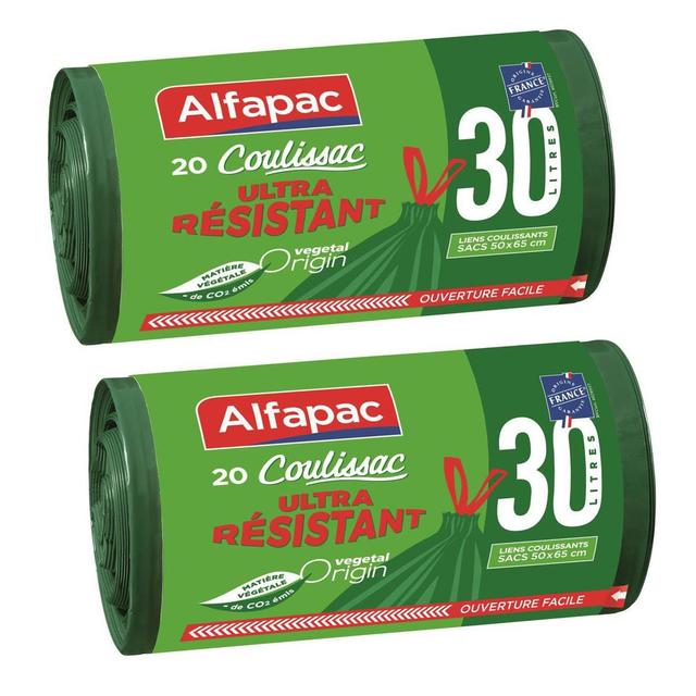 2050000314629 - Alfapac - Sacs poubelle 30L coulissac à liens coulissants Vegetal Origin
