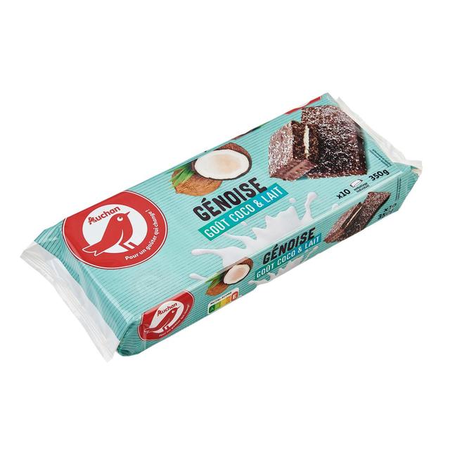 3596710334629 - Auchan - Génoise lait et coco, sachets individuels x10