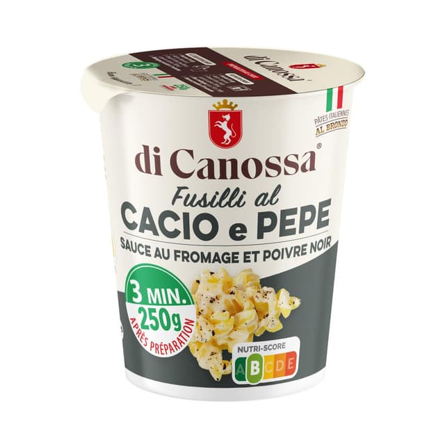 8058669801430 - Di Canossa - Fusilli Sauce Fromage et Poivre en cup - Fusilli al Cacio e pepe
