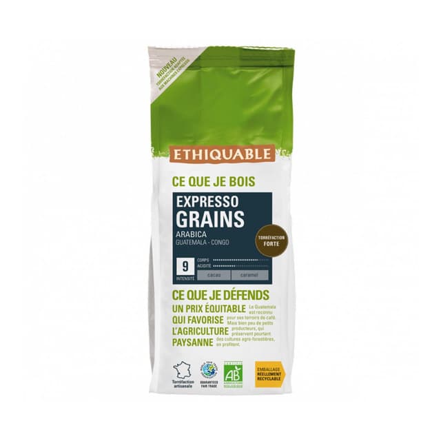 3760278861730 - Ethiquable - Commerce Equitable - Café en Grains Arabica Expresso Bio du Congo ou Sumatra