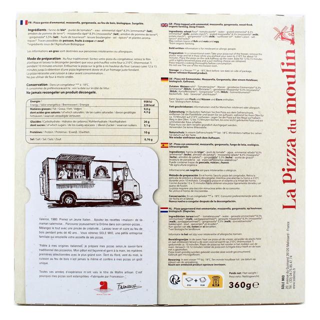 3273640011331 - La Pizza du Moulin - Pizza 3 fromages Bio - Emmental, mozzarella et gorgonzola