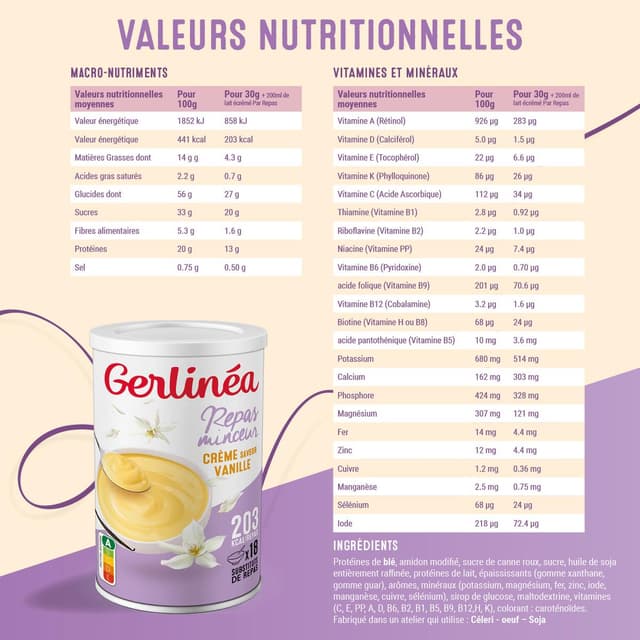 3175680903631 - Gerlinéa - Repas minceur Crème saveur vanille -45% de sucres en moins