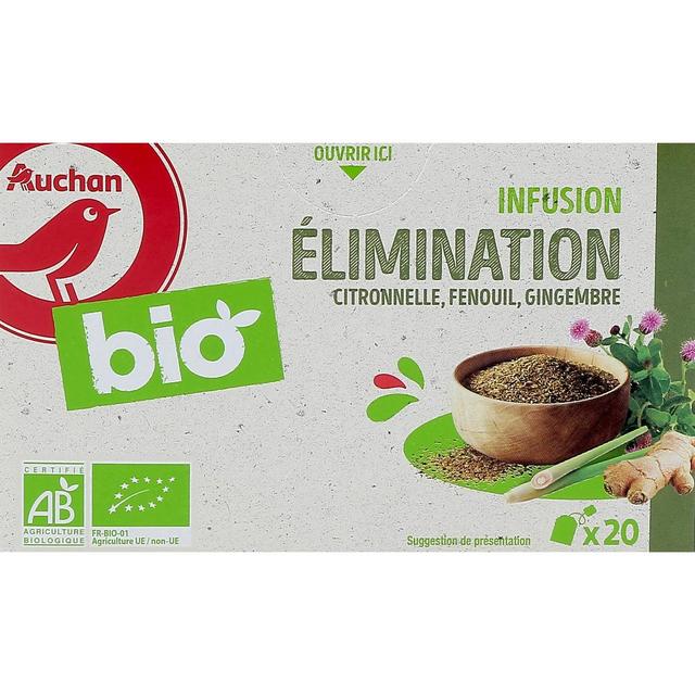 3596710486731 - Auchan BIO - Infusion élimination citronnelle fenouil et gingembre bio