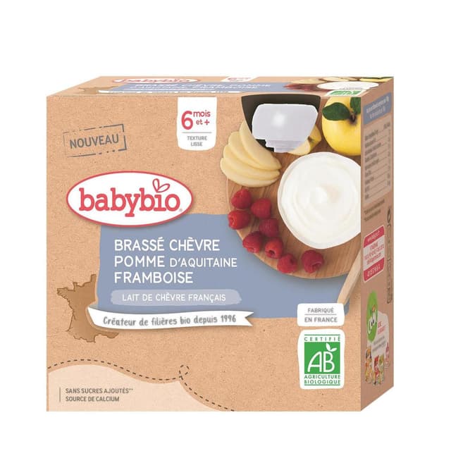 3288131540832 - Babybio - Brassé Lait de Chèvre Pomme Framboise Bio Gourde Bébé Dès 6 mois