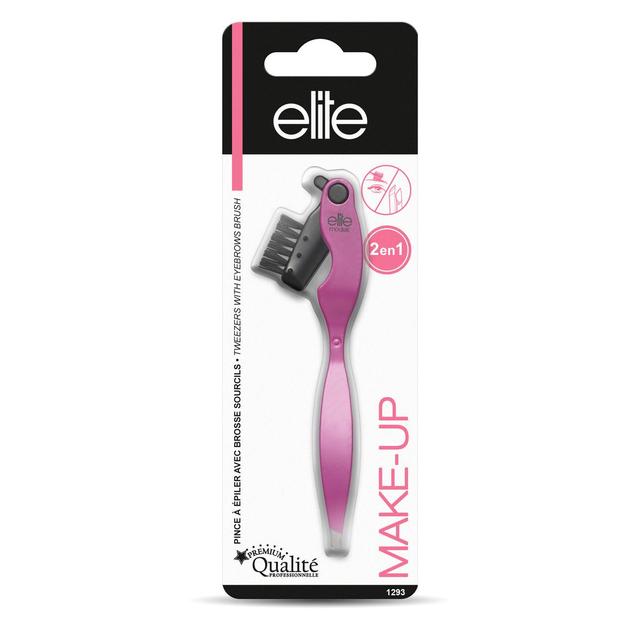 3700206712932 - Elite Models - Pince à épiler 2en1 avec brosse pour sourcils coloris aléatoire