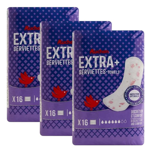 2050000415432 - Auchan - Serviettes hygiéniques sans ailettes extra+