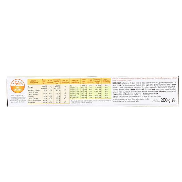 3175681066632 - Gerblé Vitalité - 16 Biscuits Pavot Citron -46% de sucres en moins
