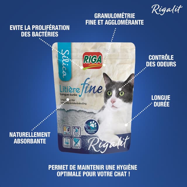3166780048032 - Riga Rigalit - Litière Silice Agglomérante Fine pour chat 1,6kg