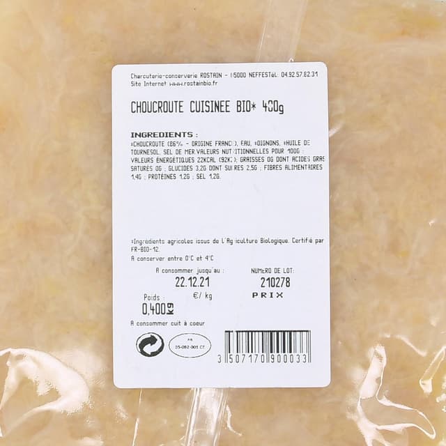 3507170900033 - Rostain - Choucroute cuisinée bio