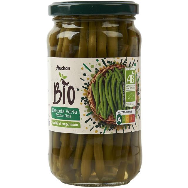 3596710480333 - Auchan BIO - Haricots verts extras fins Bio cueillis et rangés main en bocal