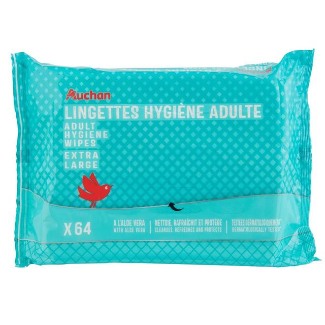3596710520633 - Auchan - Lingettes hygiène adulte extra large nettoie rafraîchit & protège à l'aloe vera