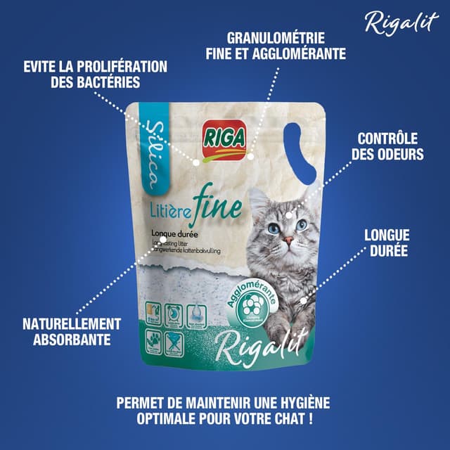 3166780051933 - Riga Rigalit - Litière Silice Agglomérante Fine pour chat 1,8kg
