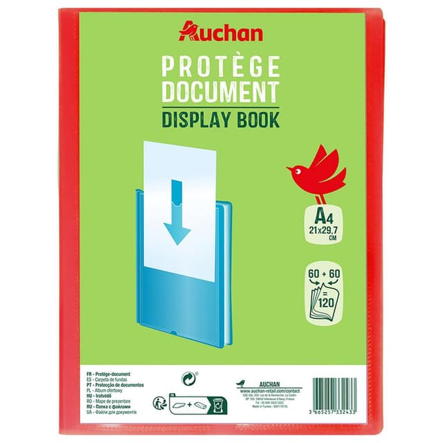 3665257332433 - Auchan - Protège document souple A4 21x29,7cm