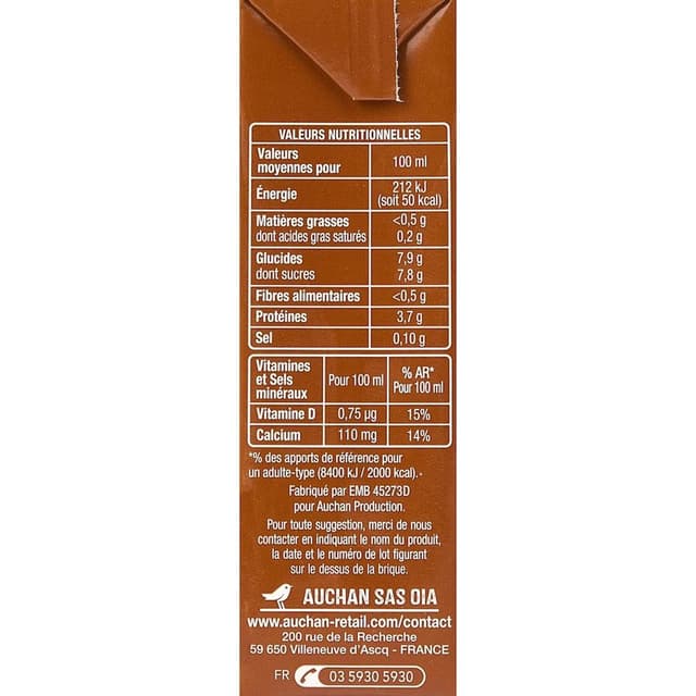 3596710495733 - Auchan - Boisson lactée au chocolat