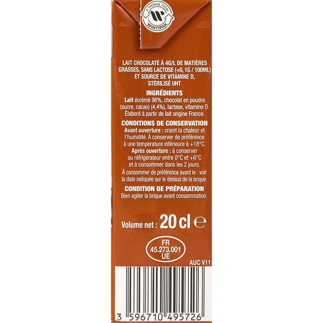 3596710495733 - Auchan - Boisson lactée au chocolat