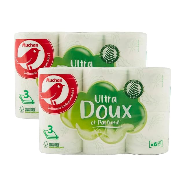 2050000416033 - Auchan - Papier toilette blanc ultra doux et parfumé 3 épaisseurs