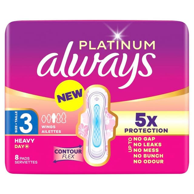 8006530089333 - Always - Serviettes Hygiéniques Avec Ailettes Flux Abondant Jour Taille 3 Platinum