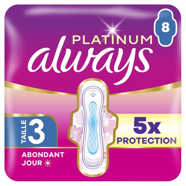 8006530089333 - Always - Serviettes Hygiéniques Avec Ailettes Flux Abondant Jour Taille 3 Platinum