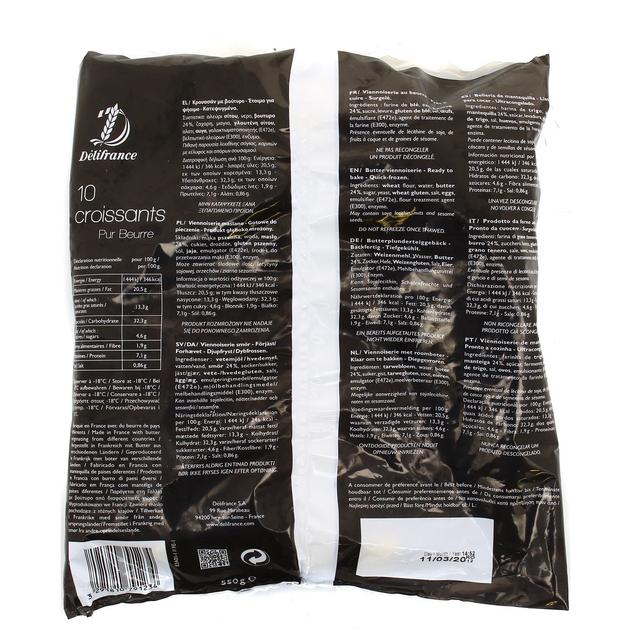 3291810791234 - Délifrance - 10 Croissants pur Beurre prêt à cuire 10x55g