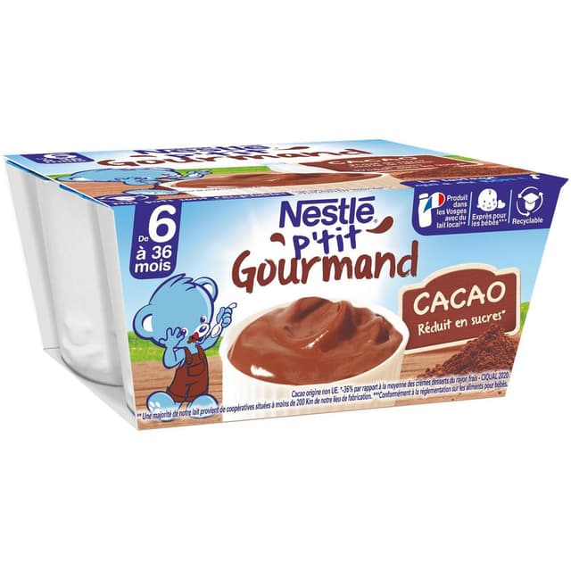 3033710064434 - Nestlé - P'tit Gourmand - Dessert Lacté Cacao Coupelle Bébé Dès 6 mois