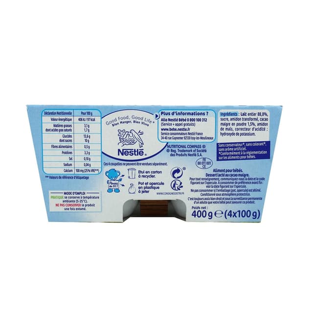 3033710064434 - Nestlé - P'tit Gourmand - Dessert Lacté Cacao Coupelle Bébé Dès 6 mois