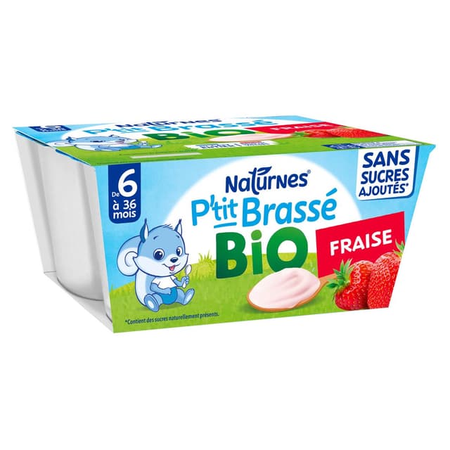 7613287164834 - Naturnes® - P'tit Brassé - Dessert Lacté Fraise Bio Coupelle Bébé Dès 6 mois