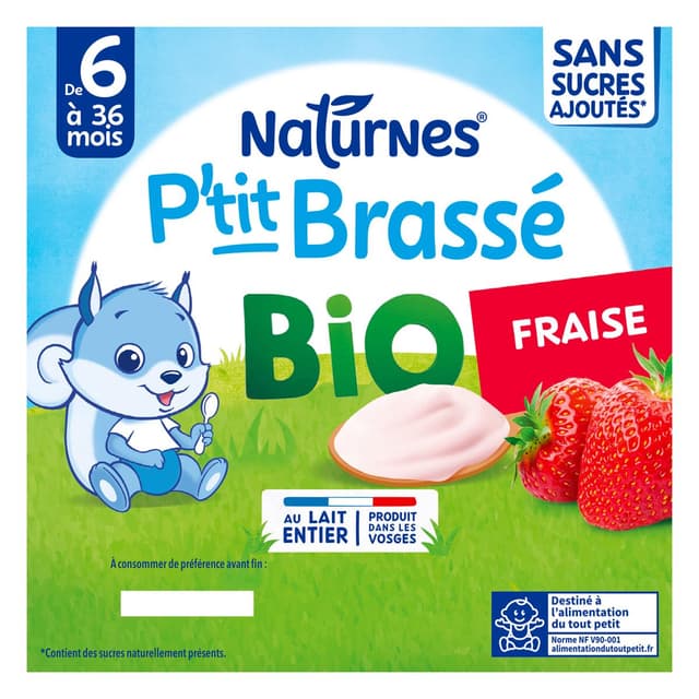 7613287164834 - Naturnes® - P'tit Brassé - Dessert Lacté Fraise Bio Coupelle Bébé Dès 6 mois