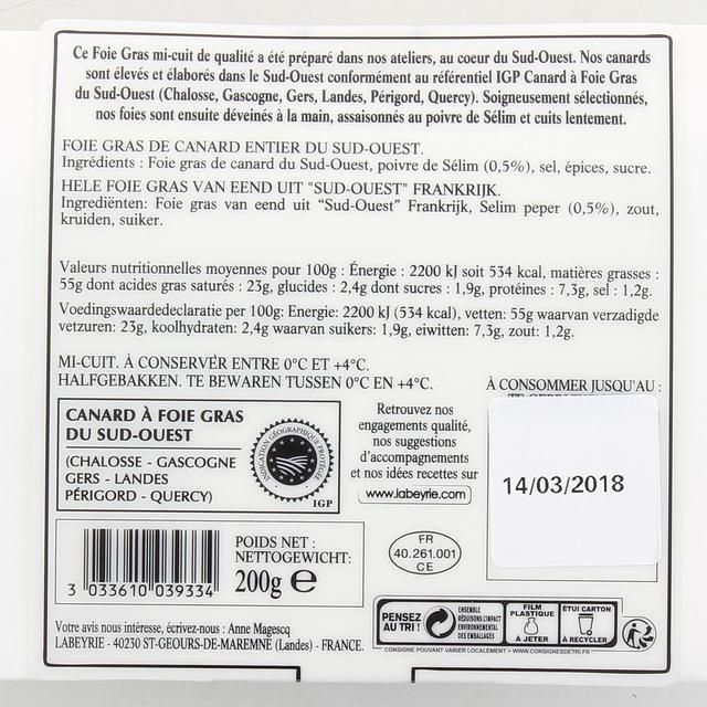 3033610039334 - L'atelier Labeyrie - Foie Gras de Canard Entier du Sud-Ouest
