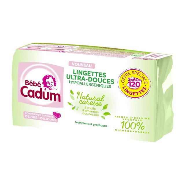 3760099591335 - Bébé Cadum - Lingettes Natural caresse à l'eau nettoyante douceur