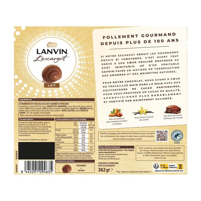 8445291094635 - Lanvin - Assortiment De Chocolats Au Lait Escargot coeur Praliné