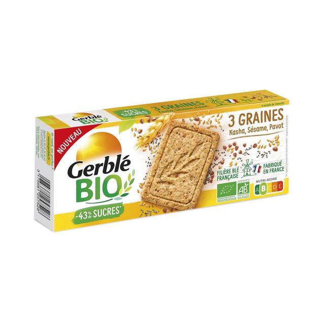 3175681257535 - Gerblé Bio - 12 Sablés 3 graines Kasha Sésame Pavot Bio -43% de sucres en moins