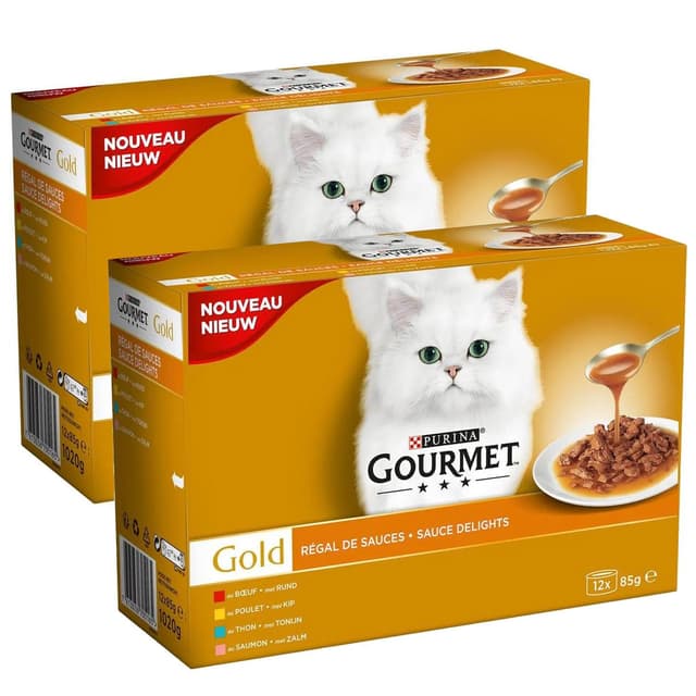 2050000420436 - Purina - Gourmet Gold - Boites Régal de Sauce Boeuf, Poulet, Thon, Saumon pour chat adulte