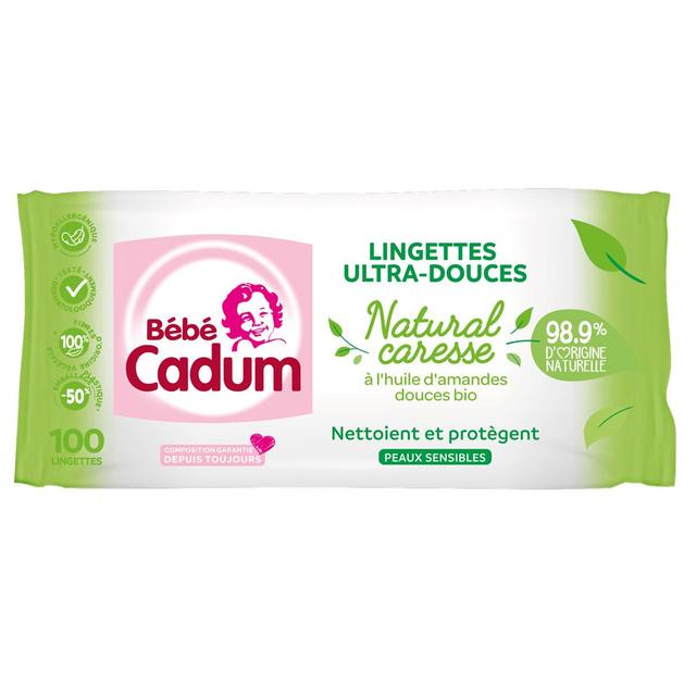 3600551142036 - Cadum - Lingettes Bébé Ultra-Douce Natural Caresse à l'Huile d'Amandes Douce Bio