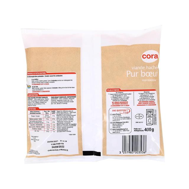 3257983003536 - Cora - Viande hachée pur boeuf 15% MG prête à cuisiner