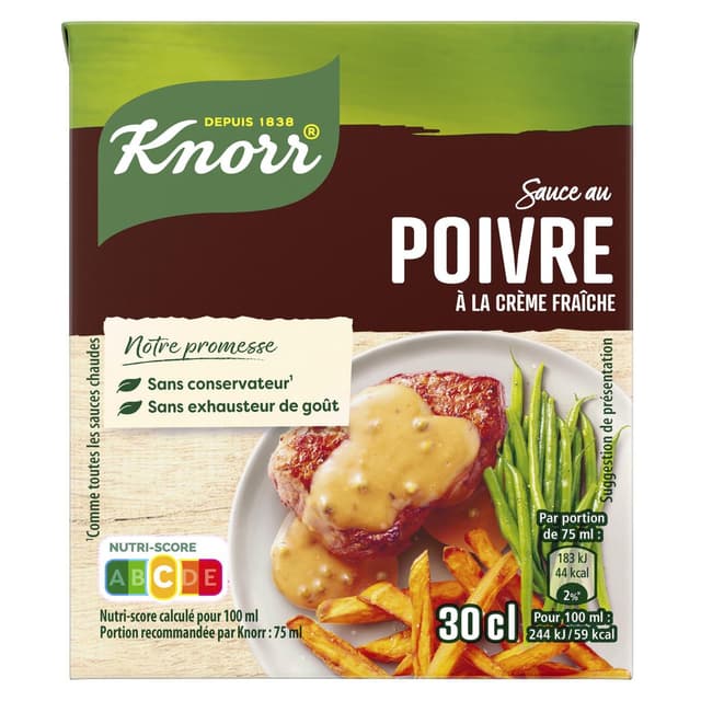 3250541913636 - Knorr - Sauce au poivre à la crème fraîche liquide en brique
