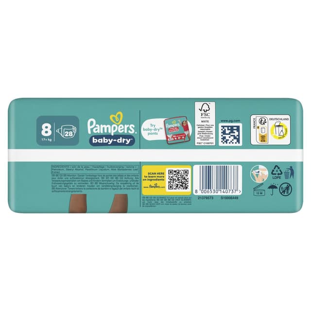 8006530140737 - Pampers Babydry - Couches Baby-Dry Taille 8 - 17kg+