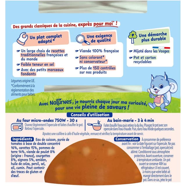 7613038151137 - Naturnes® - P'tite Recette - Tajine de Poulet Bol Bébé Dès 12 Mois