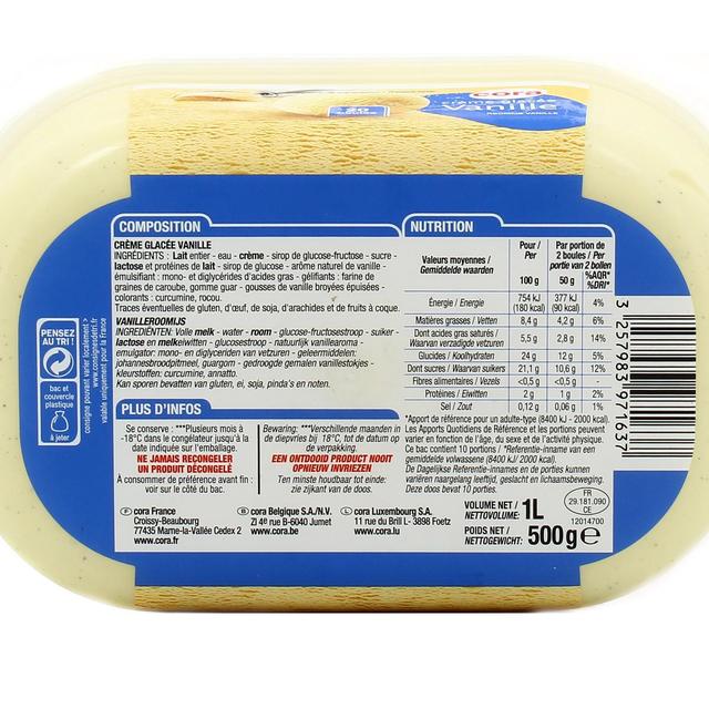 3257983971637 - Cora - Crème glacée Vanille 1 litre