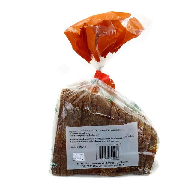 3760116602037 - Etablissements Moulin - Pain Frais Quart de Miche Complet Bio, tranché