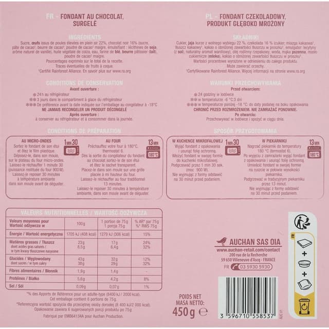 3596710558537 - Auchan - Fondant au chocolat